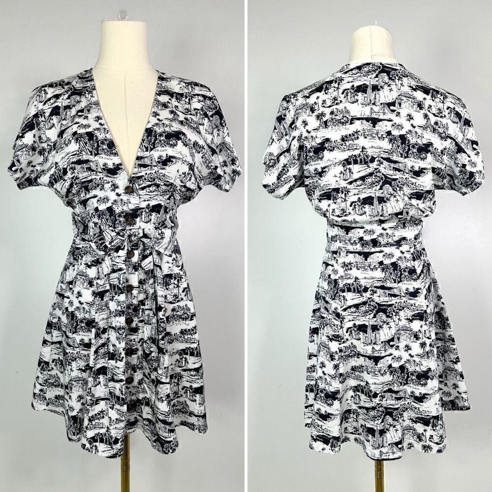 Marine Layer Camila San Fransisco Toile Mini Dress XS Novelty Print Casual Cute